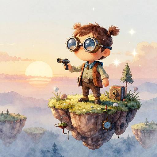 Mystical Floating Island with Young Inventor