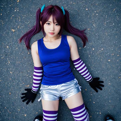 Cosplay Woman in Blue Sleeveless Top and Silver Shorts