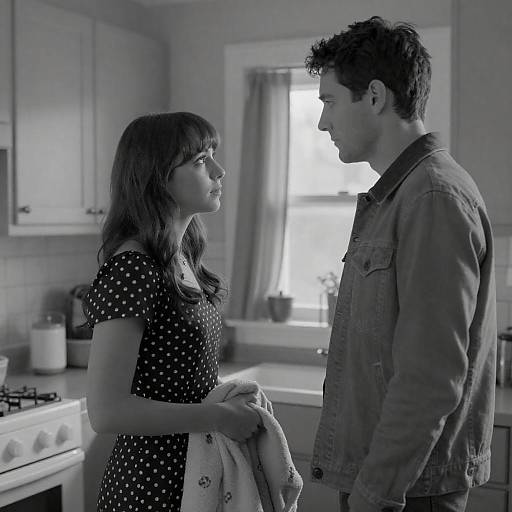 Intense Kitchen Encounter in Monochrome