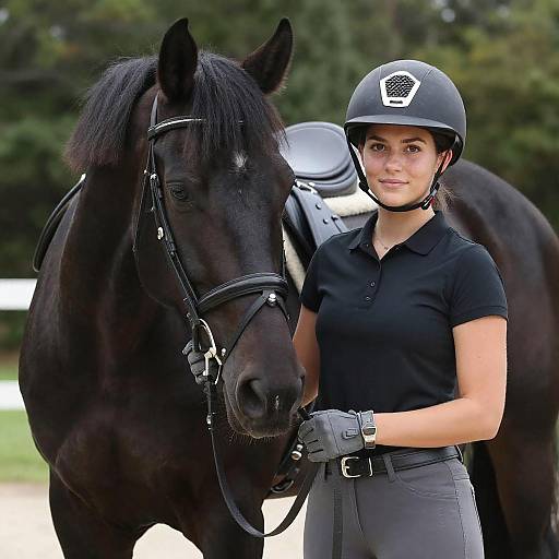 Equestrian Woman with Black Horse