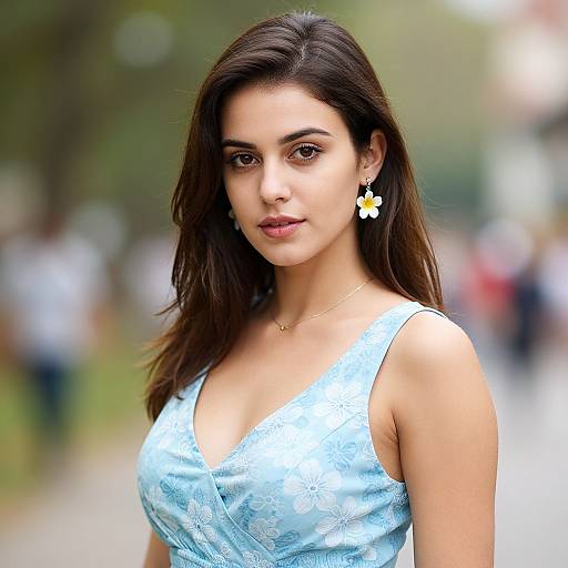 Famous Woman in Floral Dress Outdoors