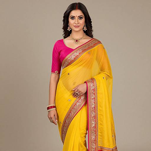 Radiant Woman in Vibrant Yellow Saree