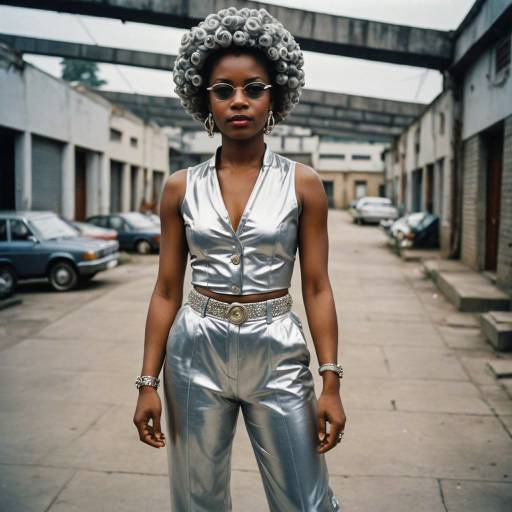 Woman in Silver Outfit with Bantu Knot Hairstyle