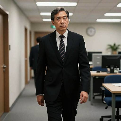 Serious Businessman in Office Corridor