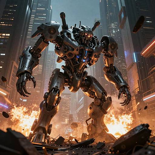 Futuristic City Destroyed by Colossal Machines