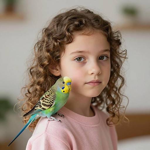 Charming Girl with Parakeet Portrait