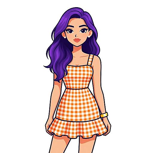 Woman in Orange Gingham Summer Dress