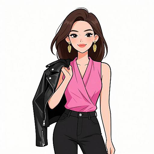 Edgy Woman in Pink Blouse