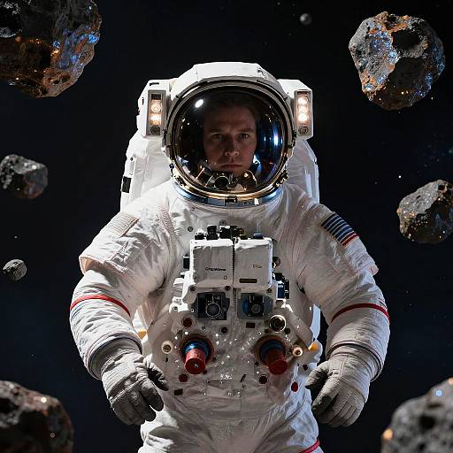 Hyperrealistic Male Astronaut in Deep Space