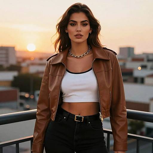 Stylish Woman at Sunset Balcony