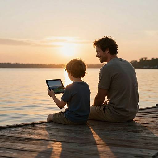 Father and Son Dockside Sunset