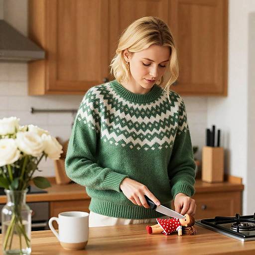 Blonde Woman Cooking in Bright Kitchen