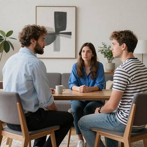 Three People in Modern Living Room