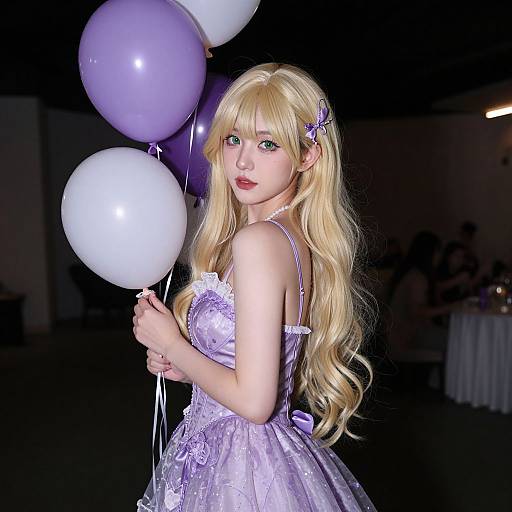 Blonde Girl in Purple Dress Party