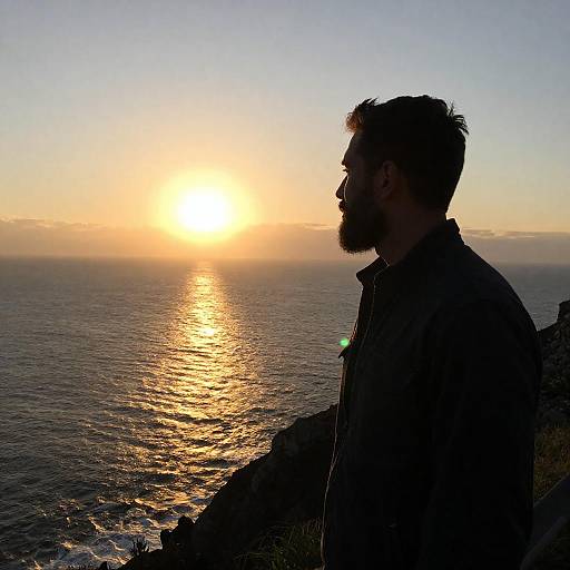 Bearded Man Silhouette at Sunset Cliff