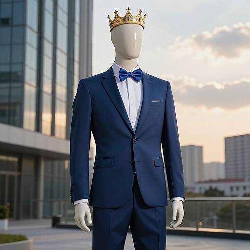 Regal Mannequin in Blue Suit at Golden Hour