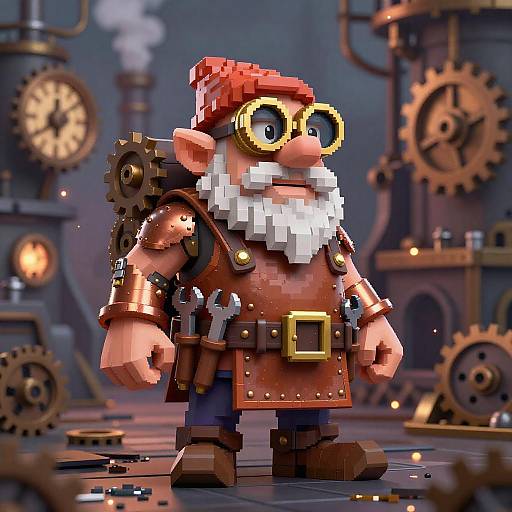 Dwarf Engineer in Steampunk Clockwork Factory