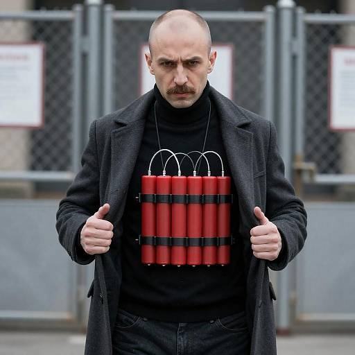 Serious Man with Explosive Devices