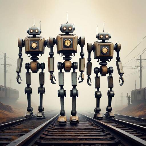 Retro Futuristic Robots on Foggy Tracks