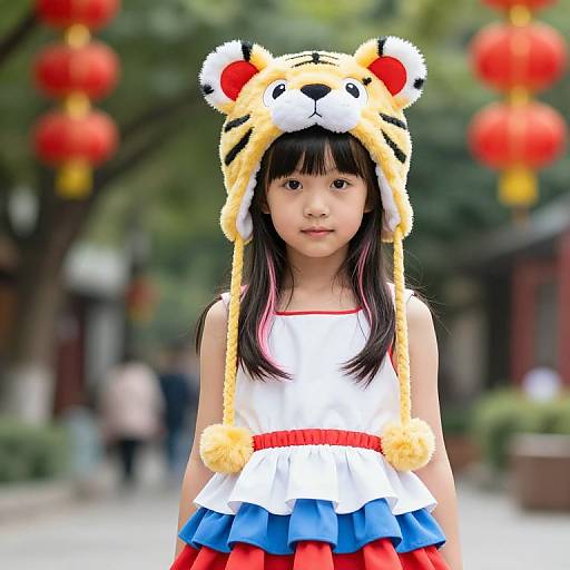Vibrant Portrait of Girl in Tiger Hat