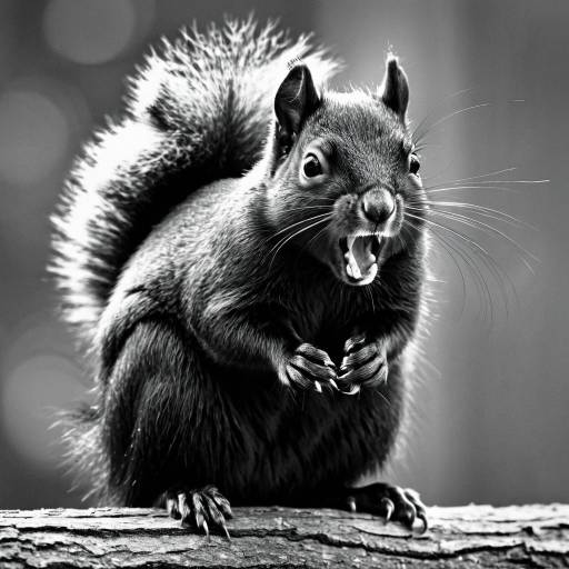 Anxious Black Squirrel in Black and White