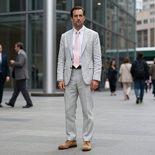Man in Linen Suit on City Street