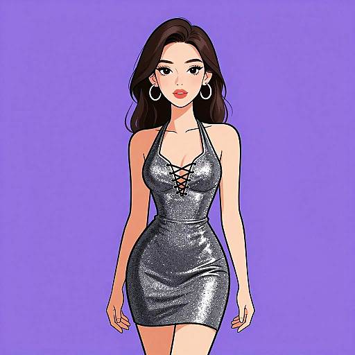 Sexy Woman in Shimmering Silver Dress