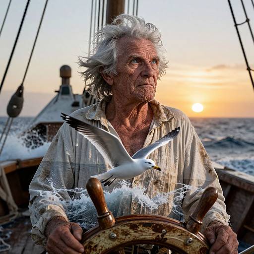 Weathered Fisherman at Sea Horizon