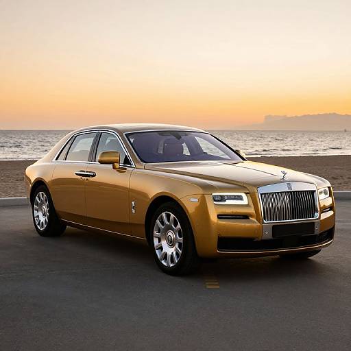 Glossy Gold Rolls-Royce at Sunset