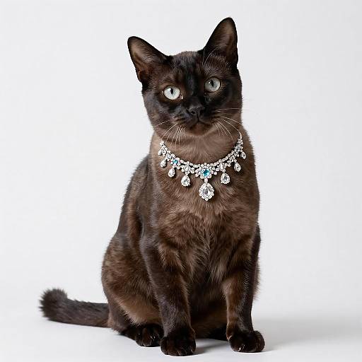 Elegant Donskoy Cat in Diamond Necklace