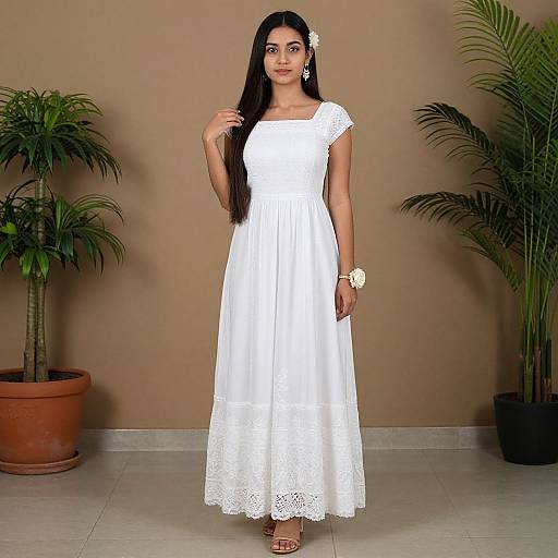 Pretty Girl in Elegant White Dress