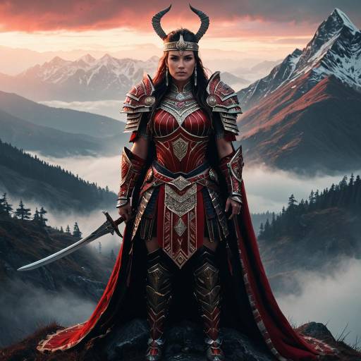 Fierce Warrior Queen in Ornate Crimson Armor