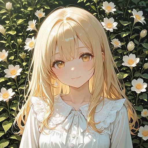 Blonde Girl with Flower Background