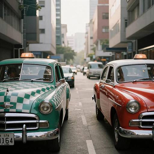 Vintage Checkerboard and Red Taxis Alley