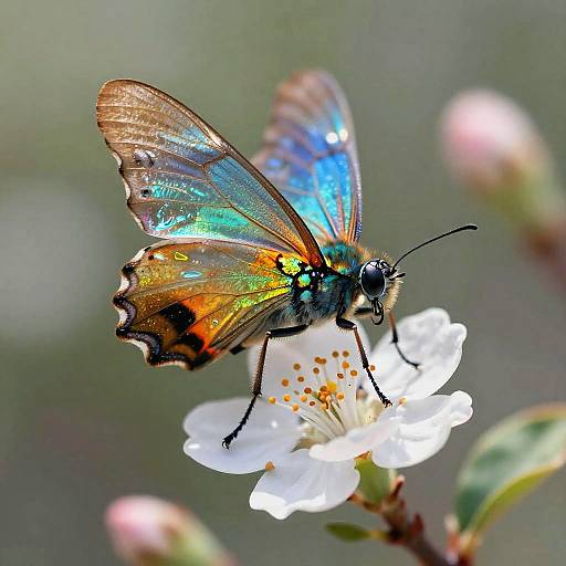 Iridescent Insect on Blossoming Flower