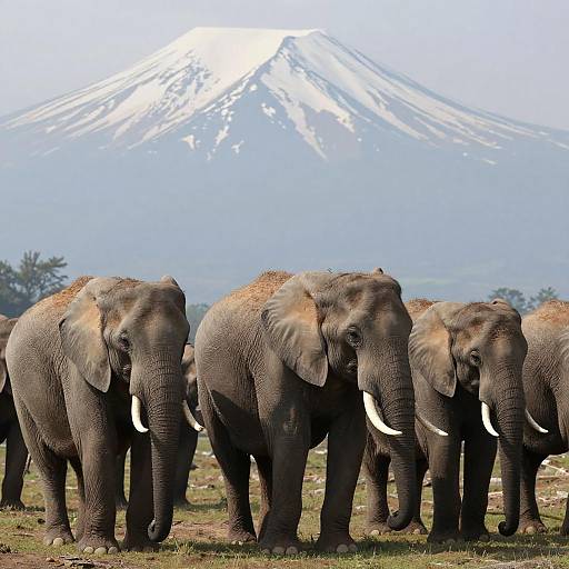 Majestic Elephants with Snowy Mountain Backdrop