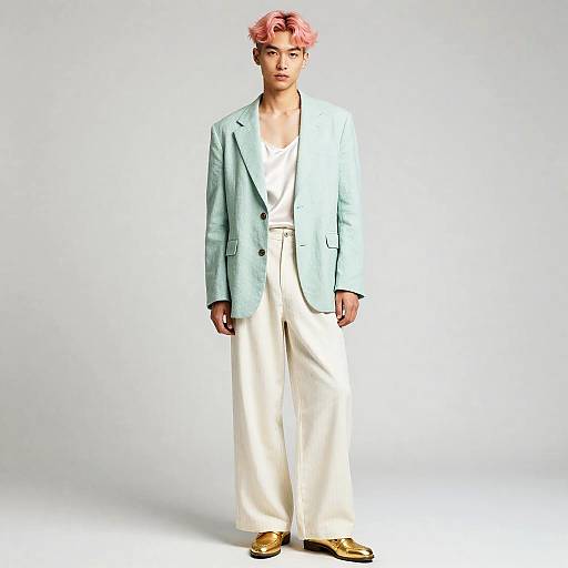 Androgynous Tall Model in Mint Blazer