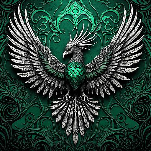 Gothic Mechanical Phoenix in Emerald Green