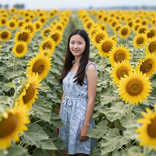 Woman Standing in Sunflower Field
