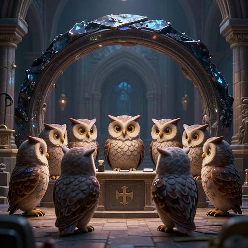 Whimsical 3D Parliament of Owls