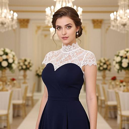 Elegant Woman in Navy Blue Wedding Dress