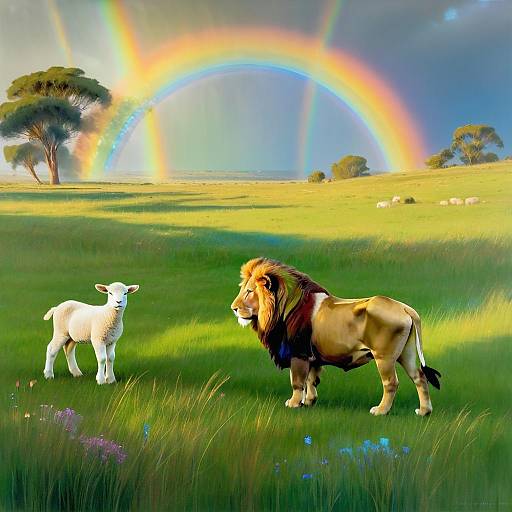 Serene Meadow with Lion and Lamb