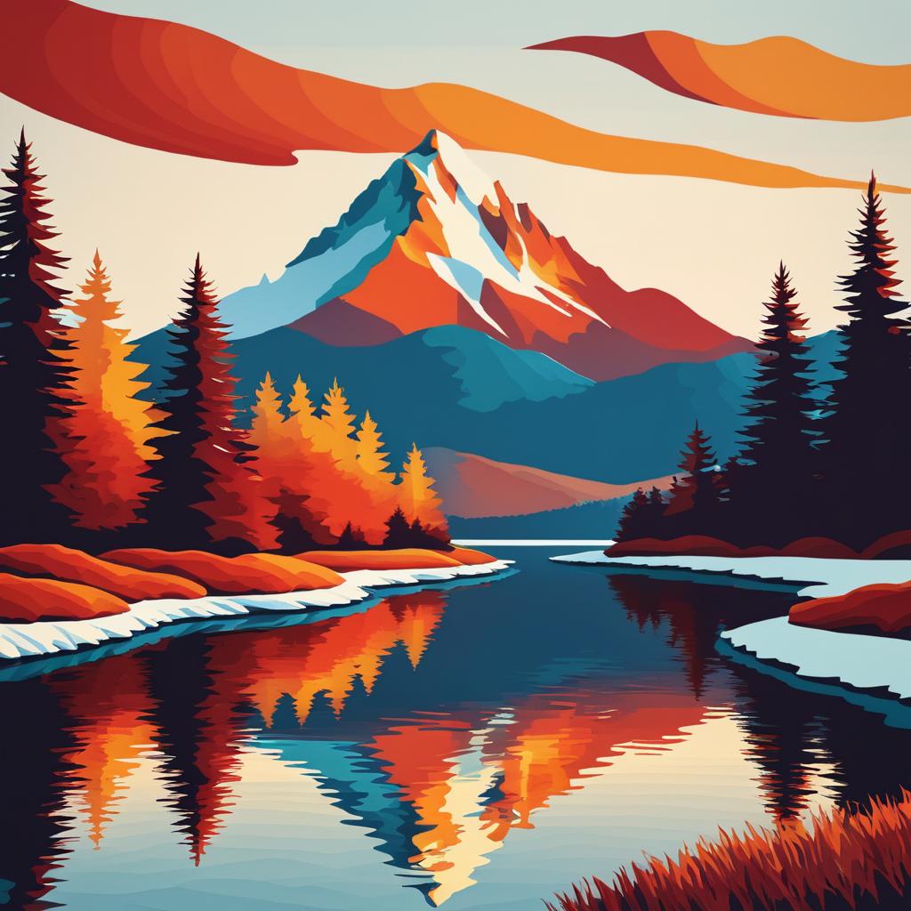 Retro Minimalist Mountain Sunset Art