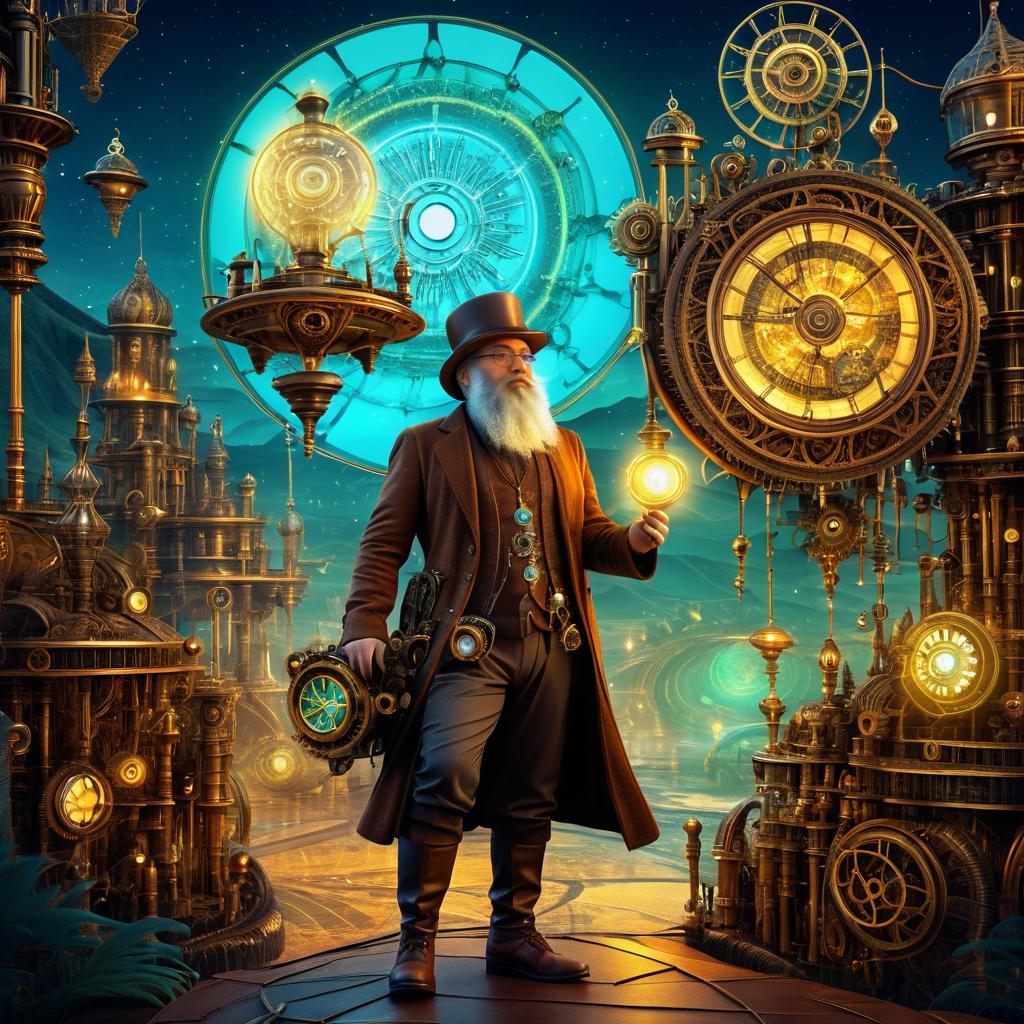 Mystical Steampunk Inventor and His Bird