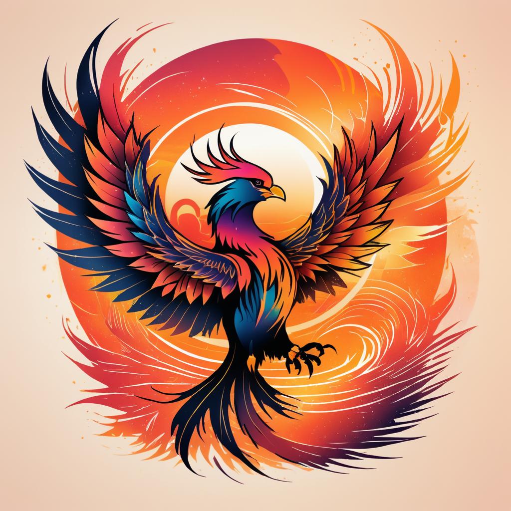 Abstract Phoenix Tattoo with Sunset Aesthetic