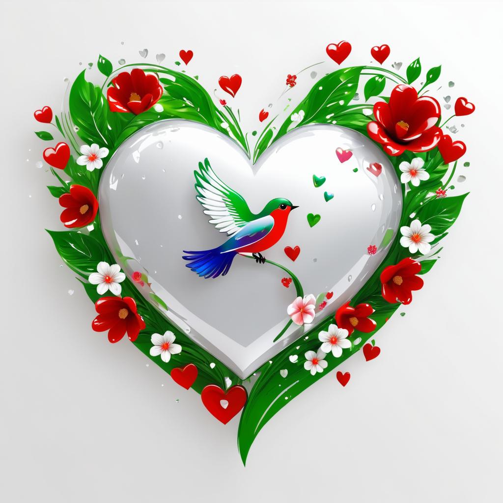 Heart Symbol with Flowers and Bird