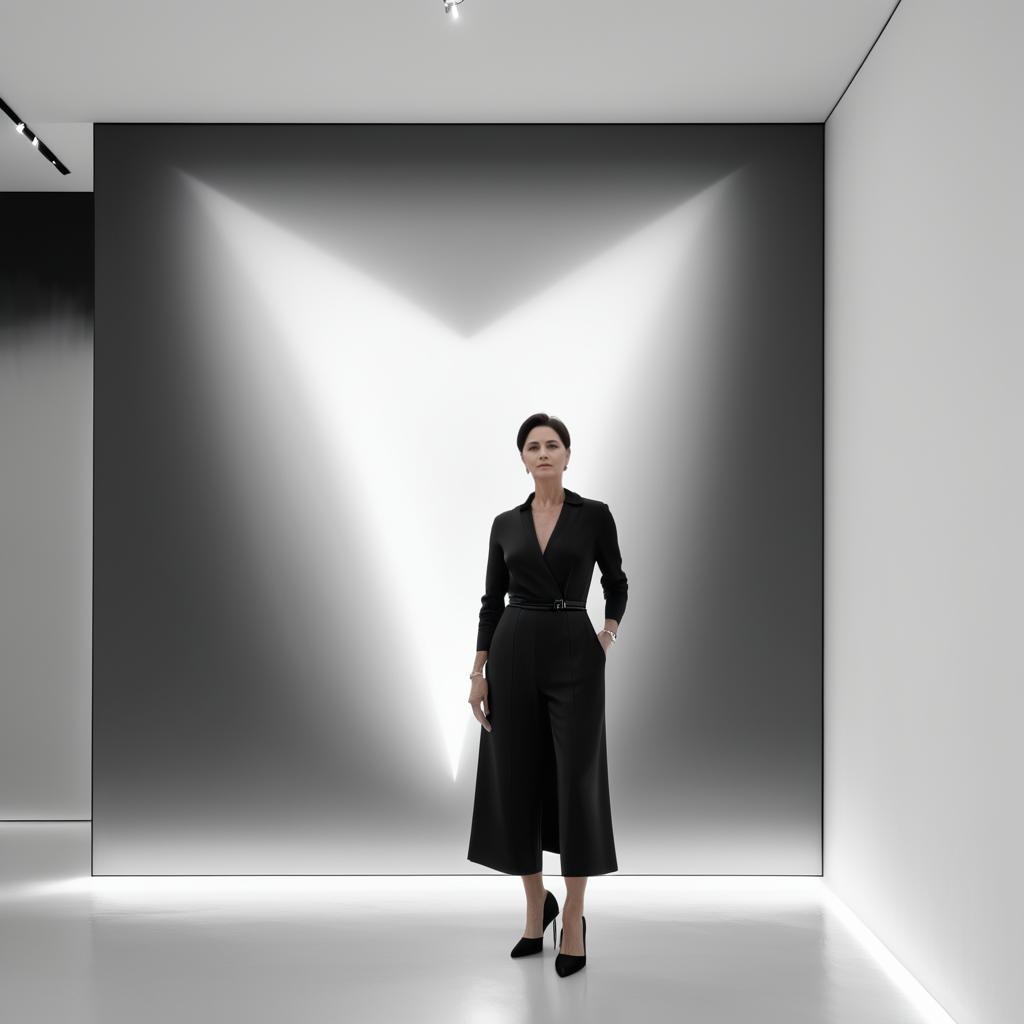 Sophisticated Woman in Minimalist Gallery