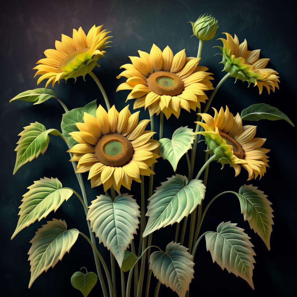 Vintage Floral Illustration with Sunflowers