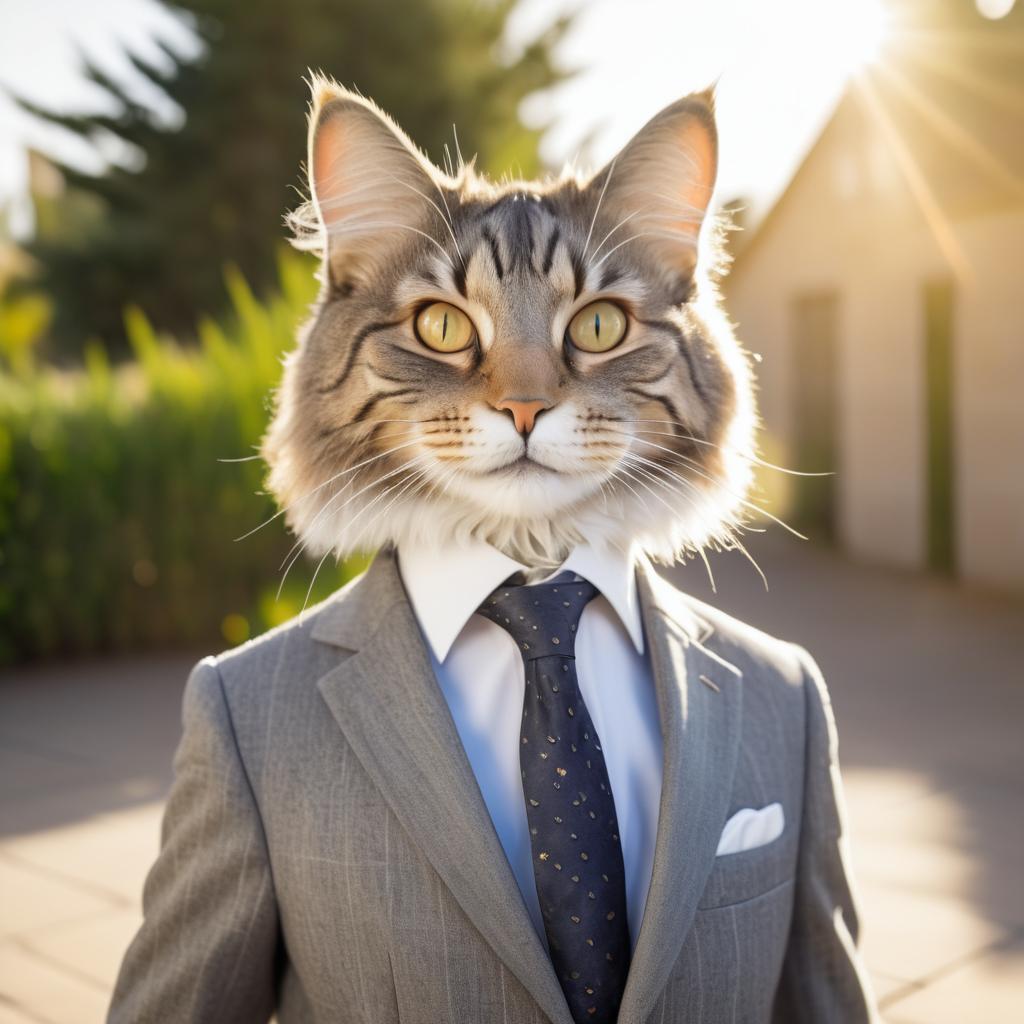 Charming Anthropomorphic Cat Portrait in Nature