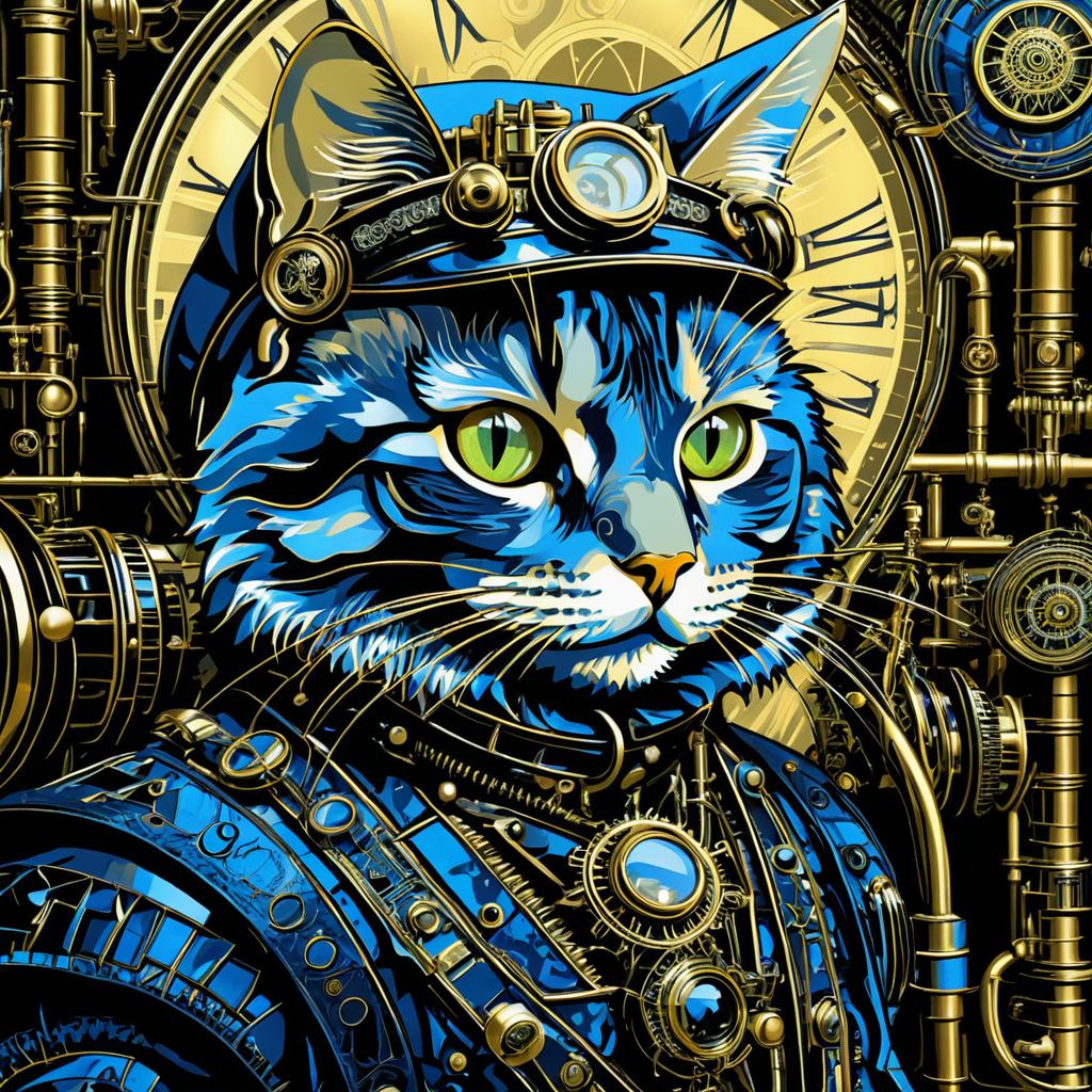 Steampunk Cat Illustration with Artistic Influences